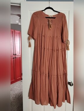 Piper & Scoot Pink Rust-Tone Tiered Maxi Dress